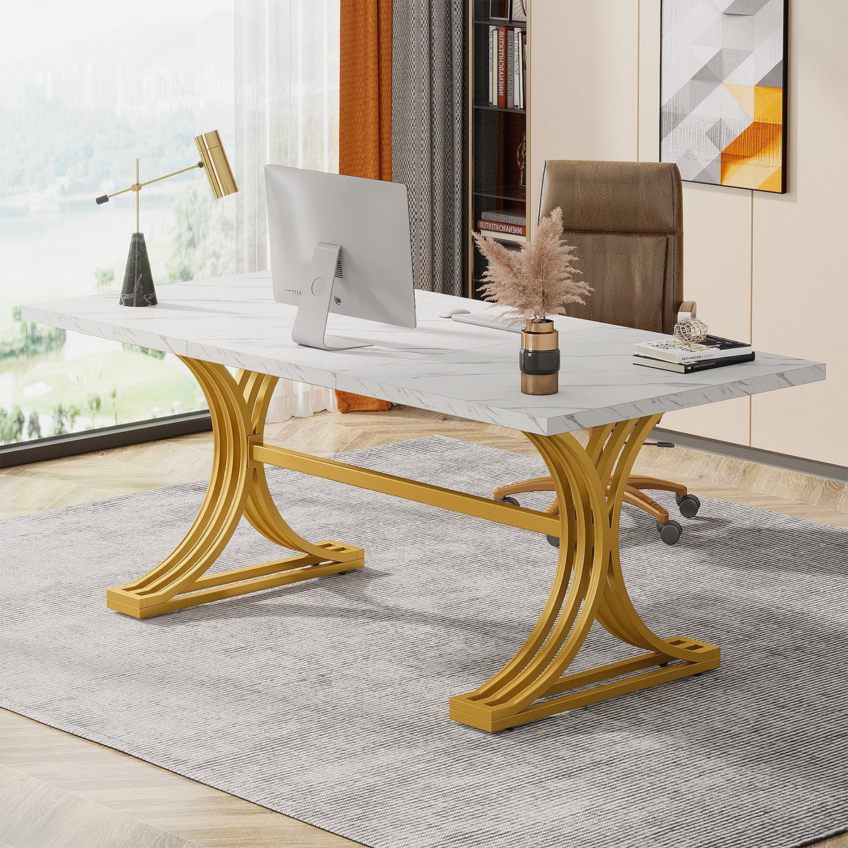 63" Executive Desk, Modern Computer Desk with Stylish Metal Legs for Home Office