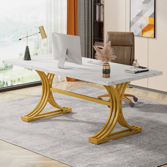 63" Executive Desk, Modern Computer Desk with Stylish Metal Legs for Home Office