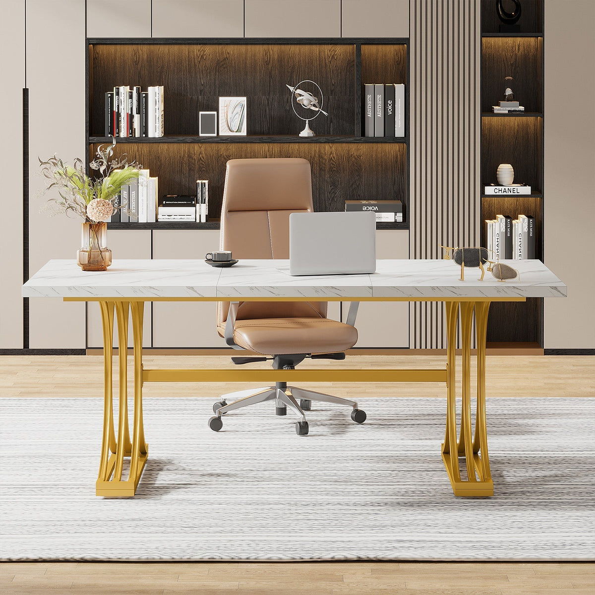 63" Executive Desk, Modern Computer Desk with Stylish Metal Legs for Home Office