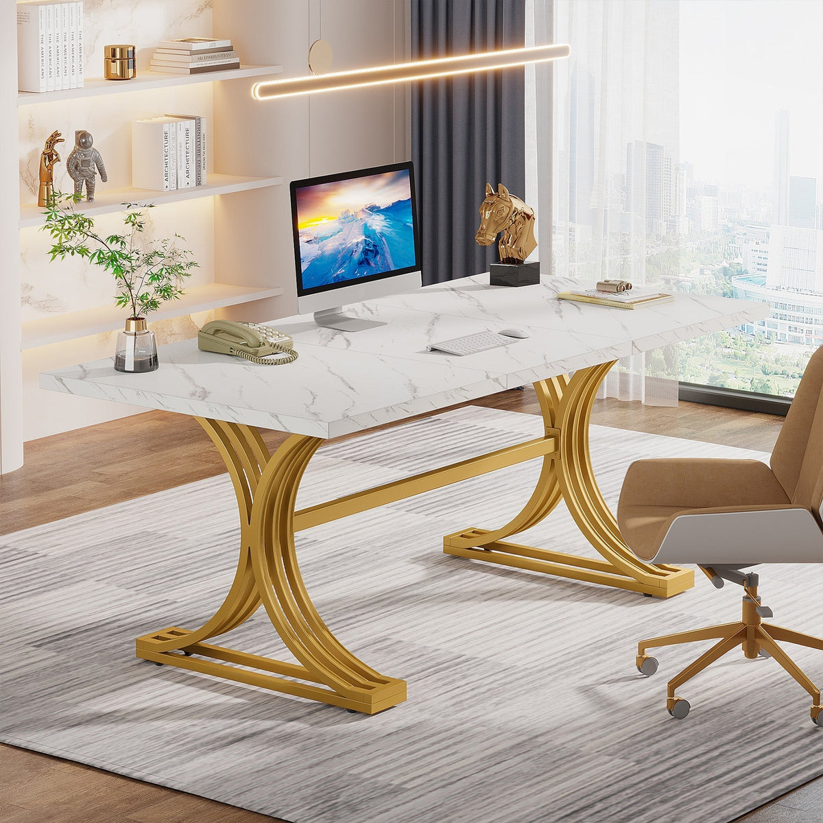 63" Executive Desk, Modern Computer Desk with Stylish Metal Legs for Home Office