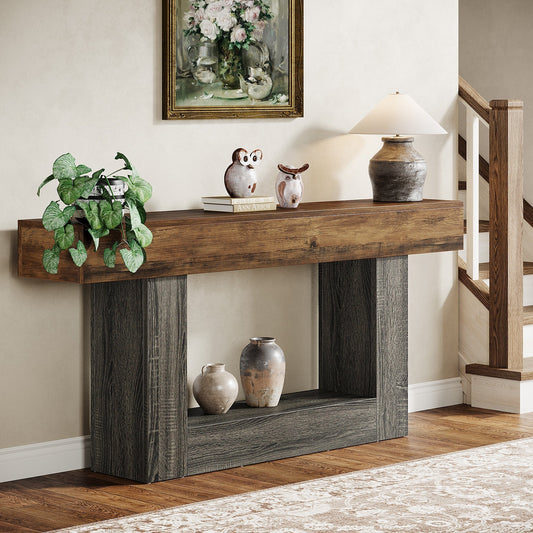 63" Wood Console Table, Farmhouse 2-Tier Sofa Table Entryway Table