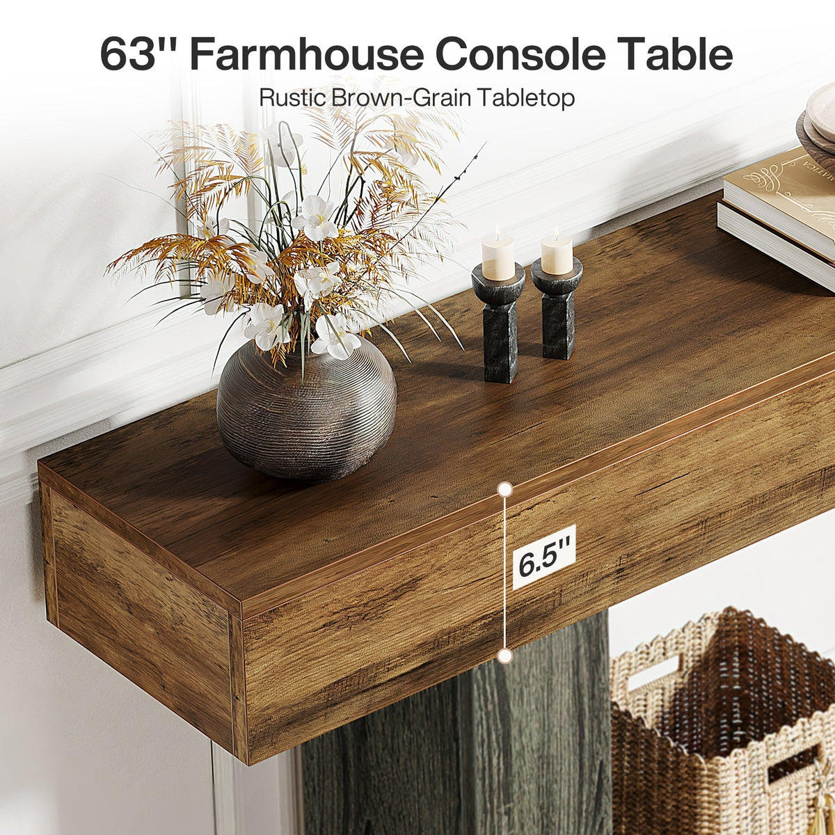 63" Wood Console Table, Farmhouse 2-Tier Sofa Table Entryway Table