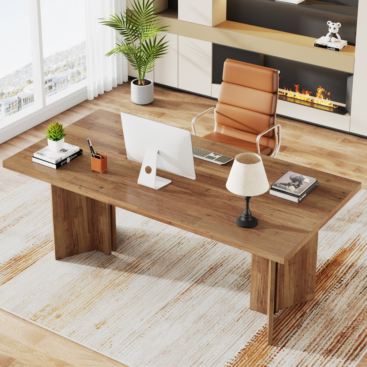63" Executive Desk, Farmhouse Computer Desk with Large Tabletop