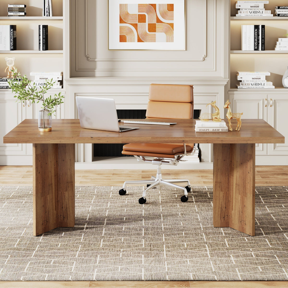 63" Executive Desk, Farmhouse Computer Desk with Large Tabletop