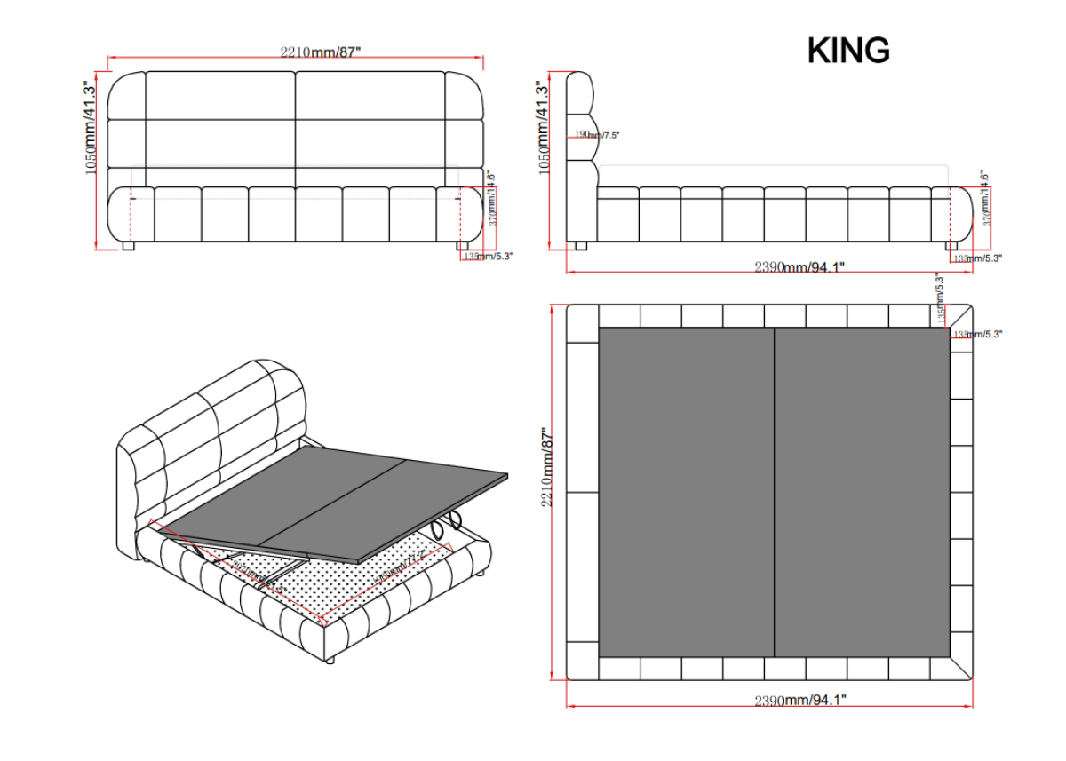 KING LIFT BED FRAME - BEIGE