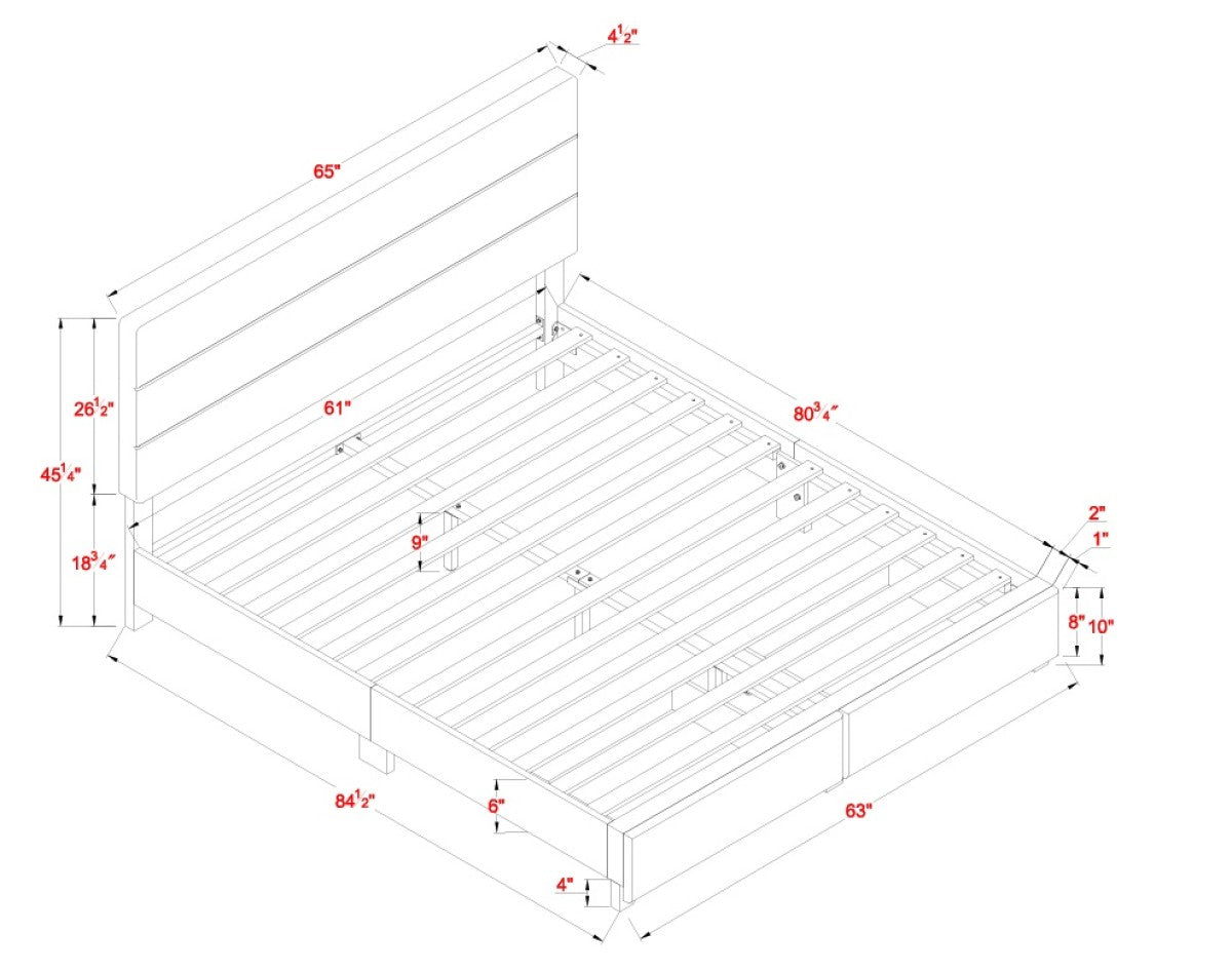 Channel-Tufted Solid Wood Platform Storage Bed
