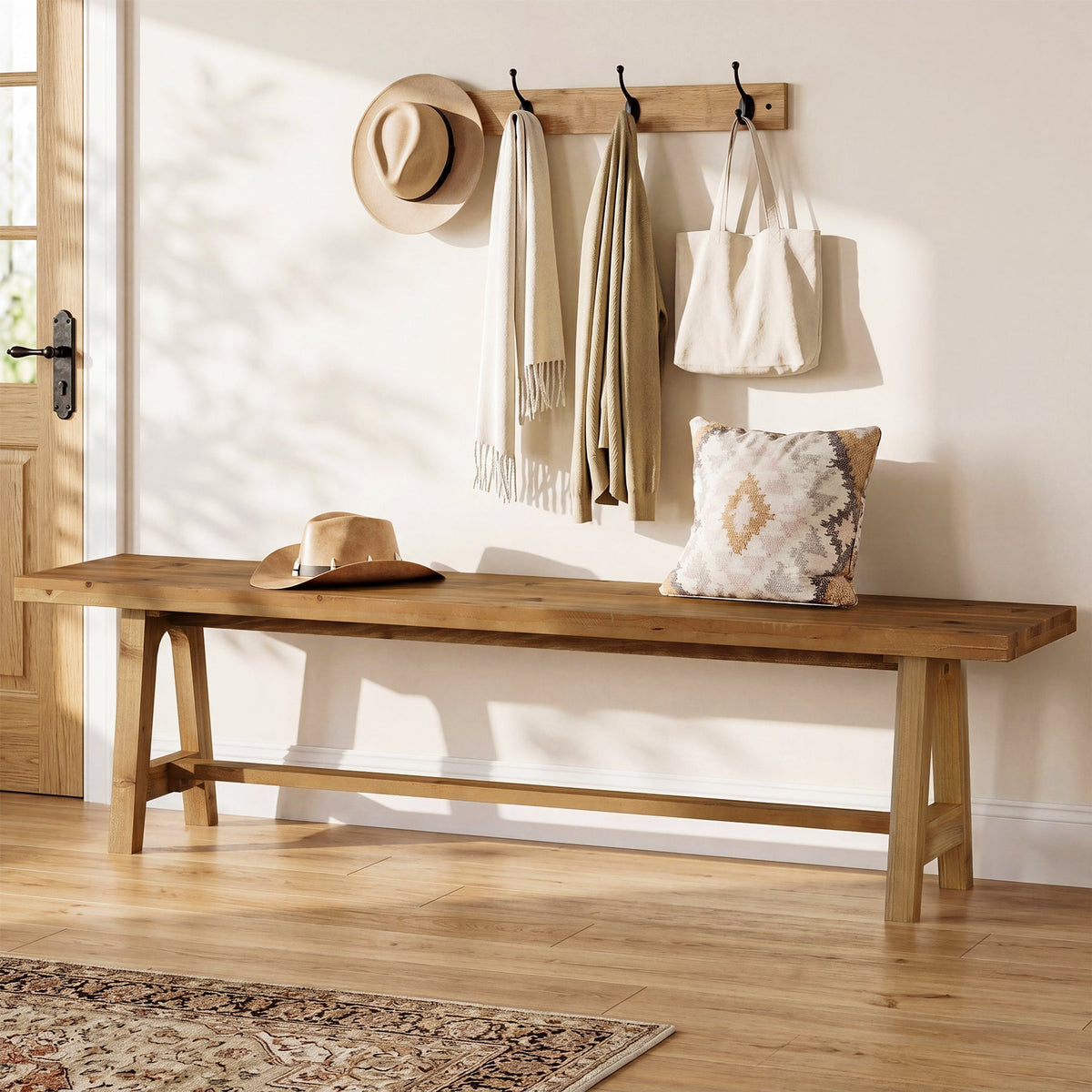 63" Solid Wood Entryway Bench,, Narrow Shoe Bench for Hallway, Mudroom