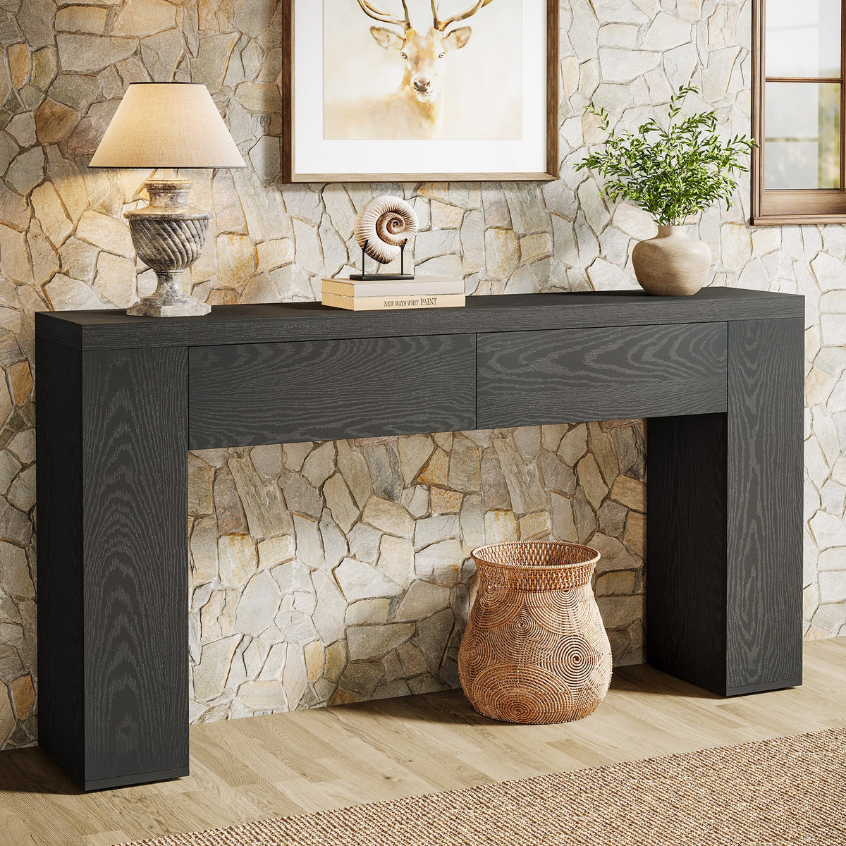 63" Console Table, Rustic Sofa Hallway Table with Drawers