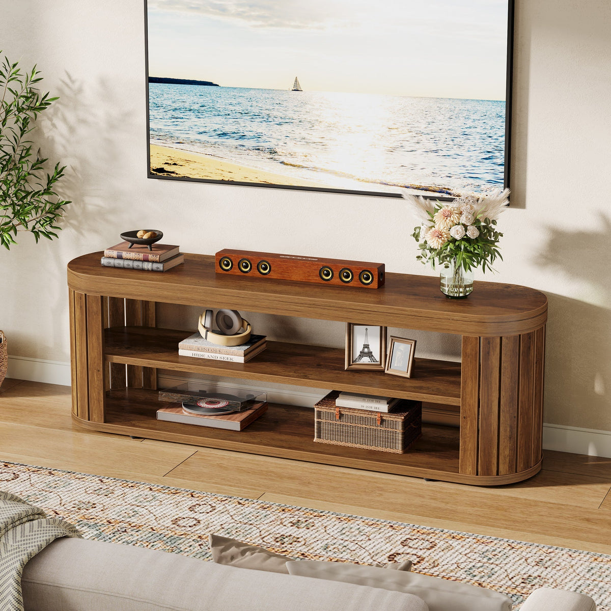 47.2" TV Stand for TVs up to 55", Entertainment Center with 2-Tier Open Storage
