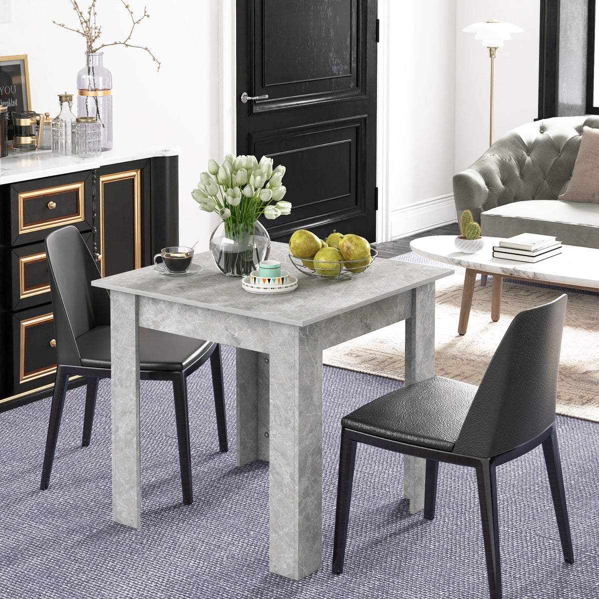 31.5" Square Dining Table with Faux Cement Effect, Space Saving Small Kitchen Table