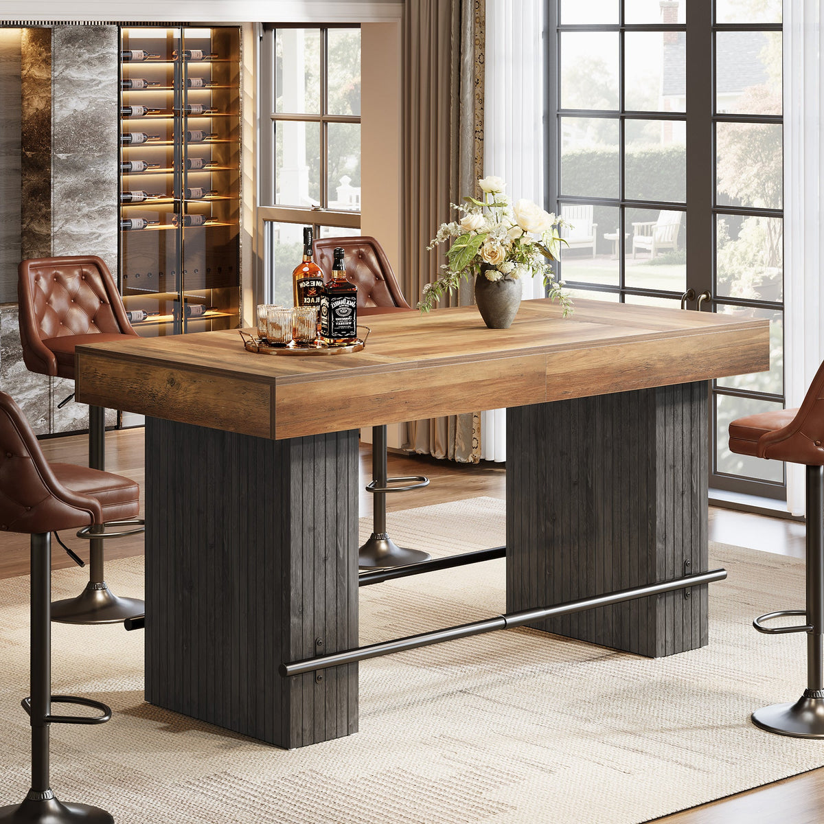 63" Bar Table, Industrial Counter Height Pub Dining Table