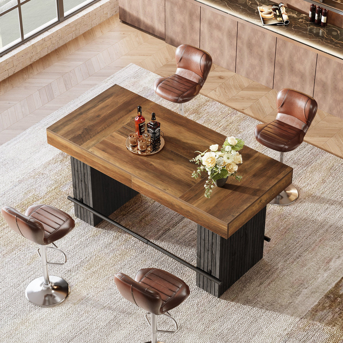 63" Bar Table, Industrial Counter Height Pub Dining Table
