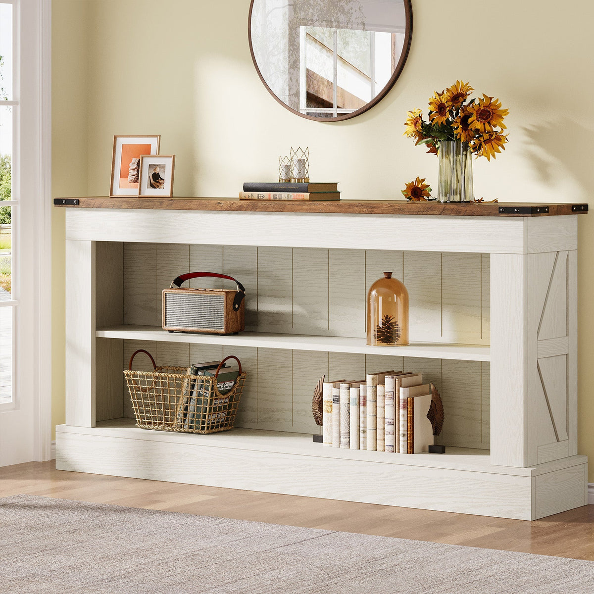 63" Console Table, Long Entryway Table Sofa Table With Storage