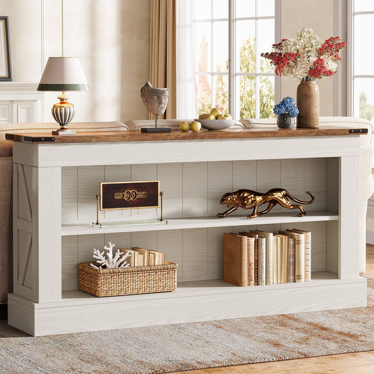 63" Console Table, Long Entryway Table Sofa Table With Storage