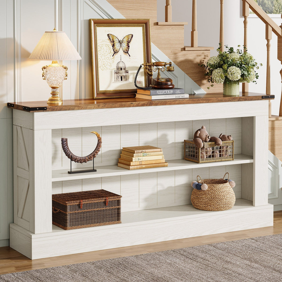 63" Console Table, Long Entryway Table Sofa Table With Storage