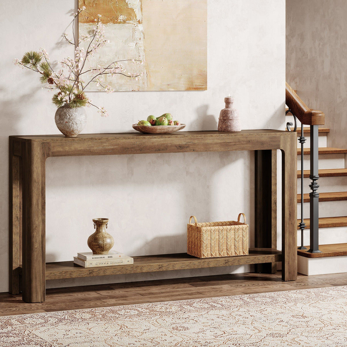 63" Console Table, Narrow 2-Tier Sofa Table Accent Entrance Console