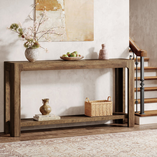 63" Console Table, Narrow 2-Tier Sofa Table Accent Entrance Console