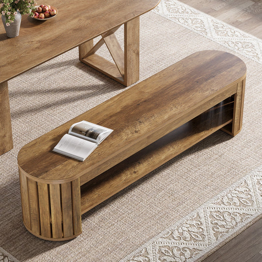 63" Dining Bench, Farmhouse Kitchen Dining Seat with Arc Vertical Slat Splicing Legs