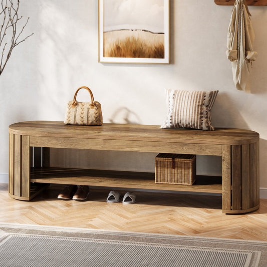 63" Entryway Bench, 2-Tier Narrow Shoe Bench with Shoe Storage