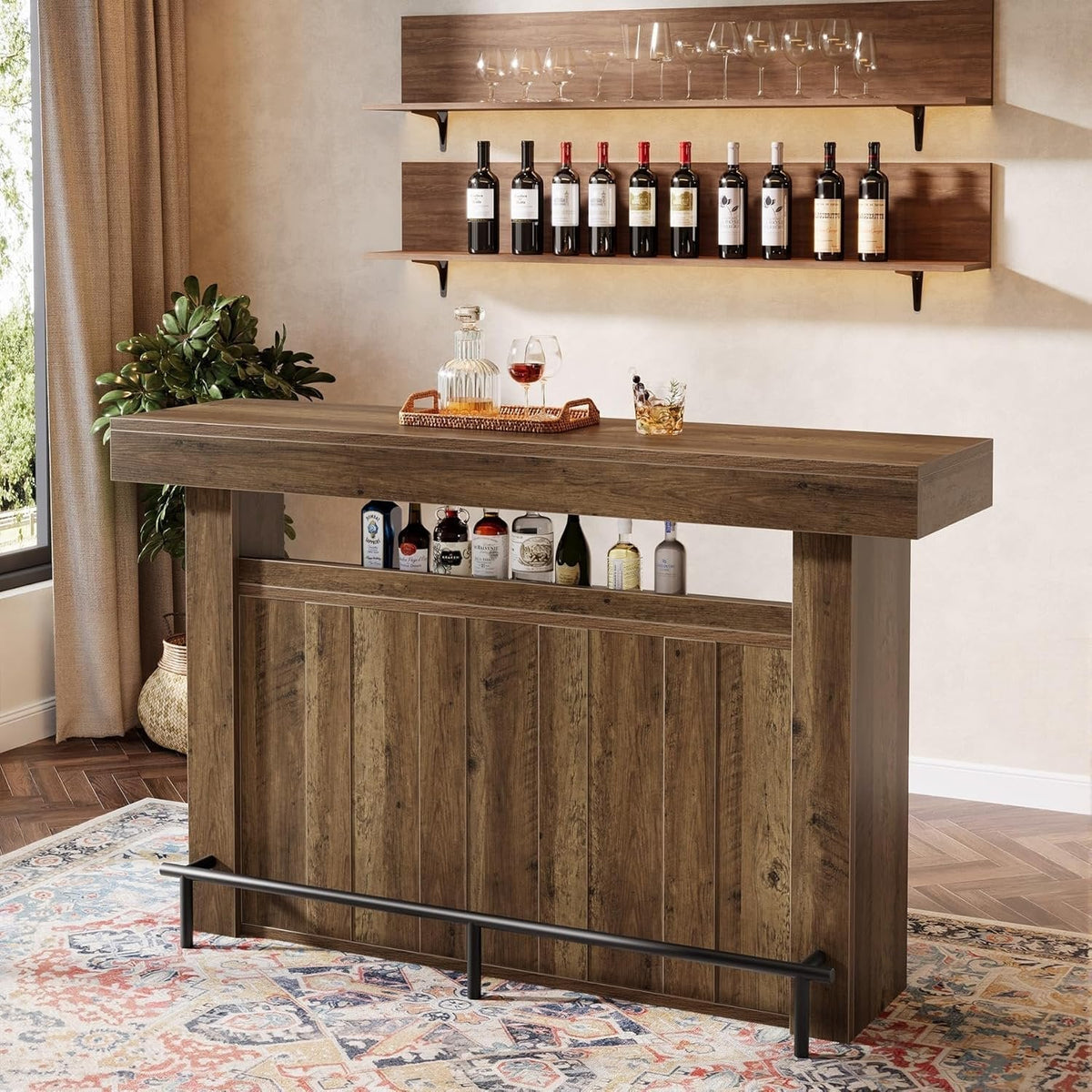 63" Modern Bar Table, 4-Tier Counter Height Pub Table with Storage Shelves