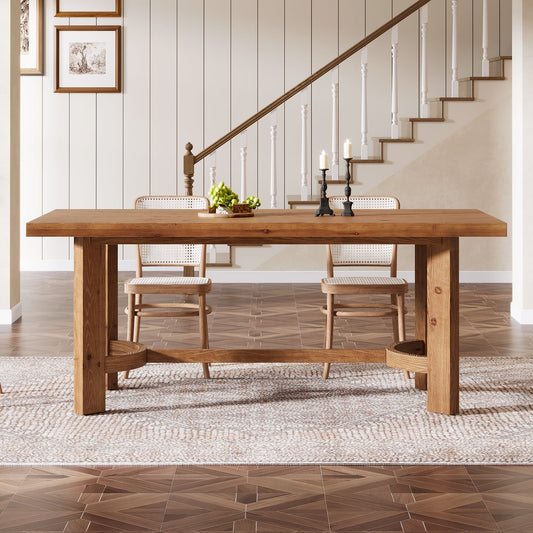 63" Rectangle Dining Table, Solid Wood Farmhouse Kitchen Table for 4-6