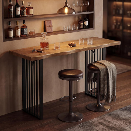 63" Solid Wood Bar Table, Rectangular Counter Height Pub Table with Metal Frame for Home Bar(Only Table)