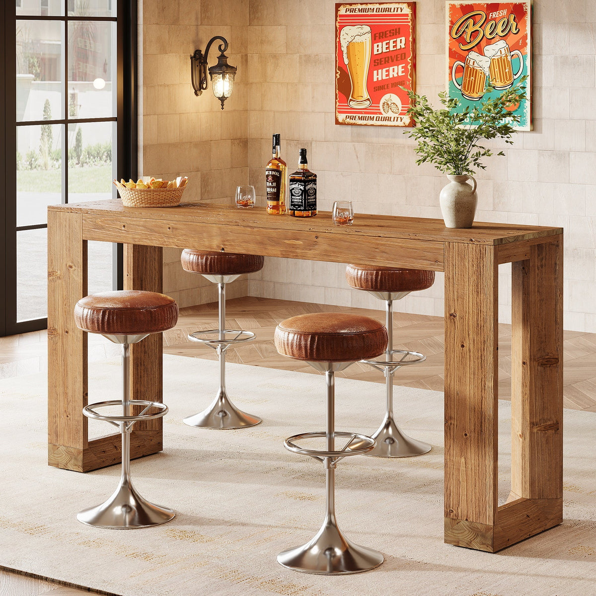 63" Wood Bar Table, Farmhouse Counter Height Pub Table Coffee Bar Units
