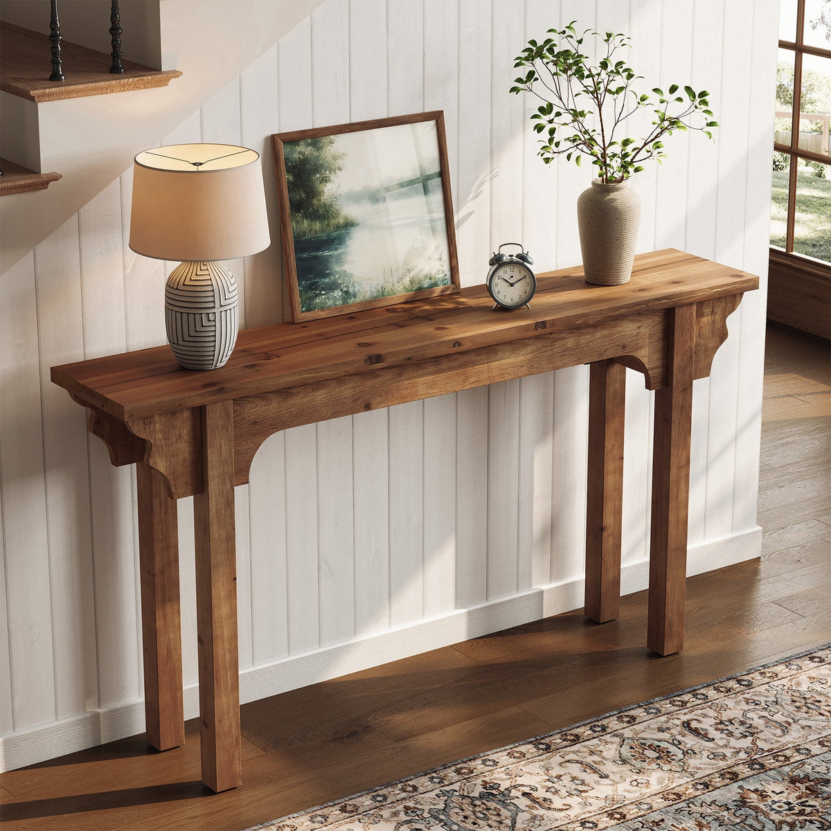 63" Solid Wood Console Table, Farmhouse Entryway Table Sofa Table for Hallway