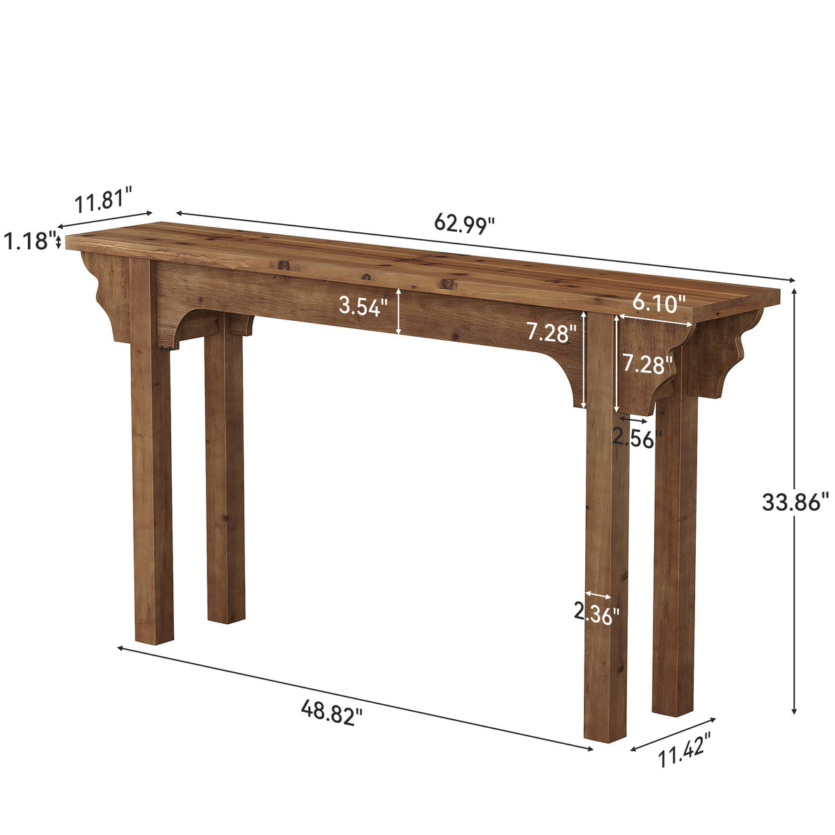 63" Solid Wood Console Table, Farmhouse Entryway Table Sofa Table for Hallway
