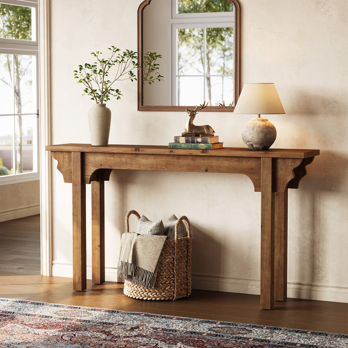 63" Solid Wood Console Table, Farmhouse Entryway Table Sofa Table for Hallway