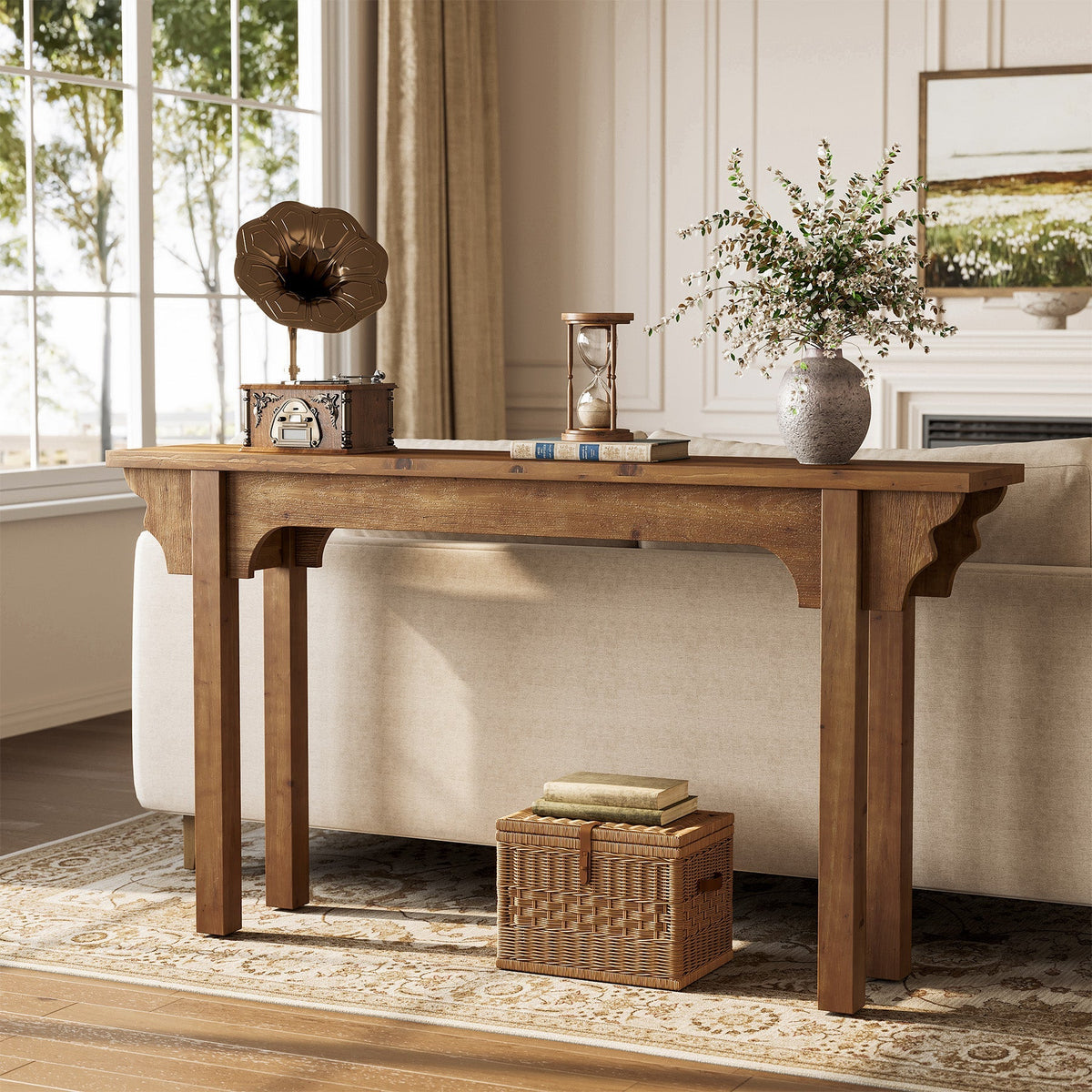 63" Solid Wood Console Table, Farmhouse Entryway Table Sofa Table for Hallway