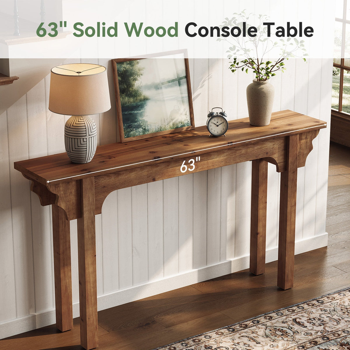 63" Solid Wood Console Table, Farmhouse Entryway Table Sofa Table for Hallway