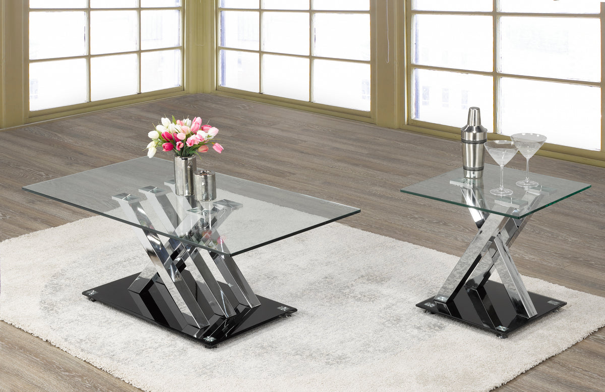 Glass Coffee Table – Silver/Black