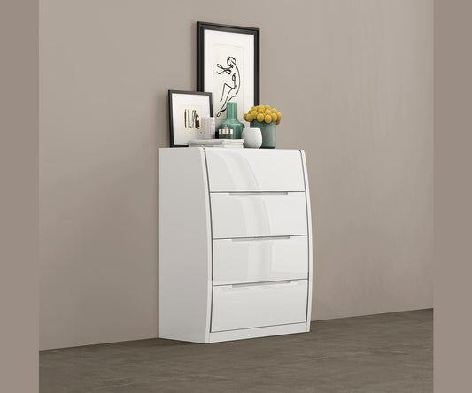 Phoebe Modern White Lacquer Bedroom Set with LED Headboard and Storage