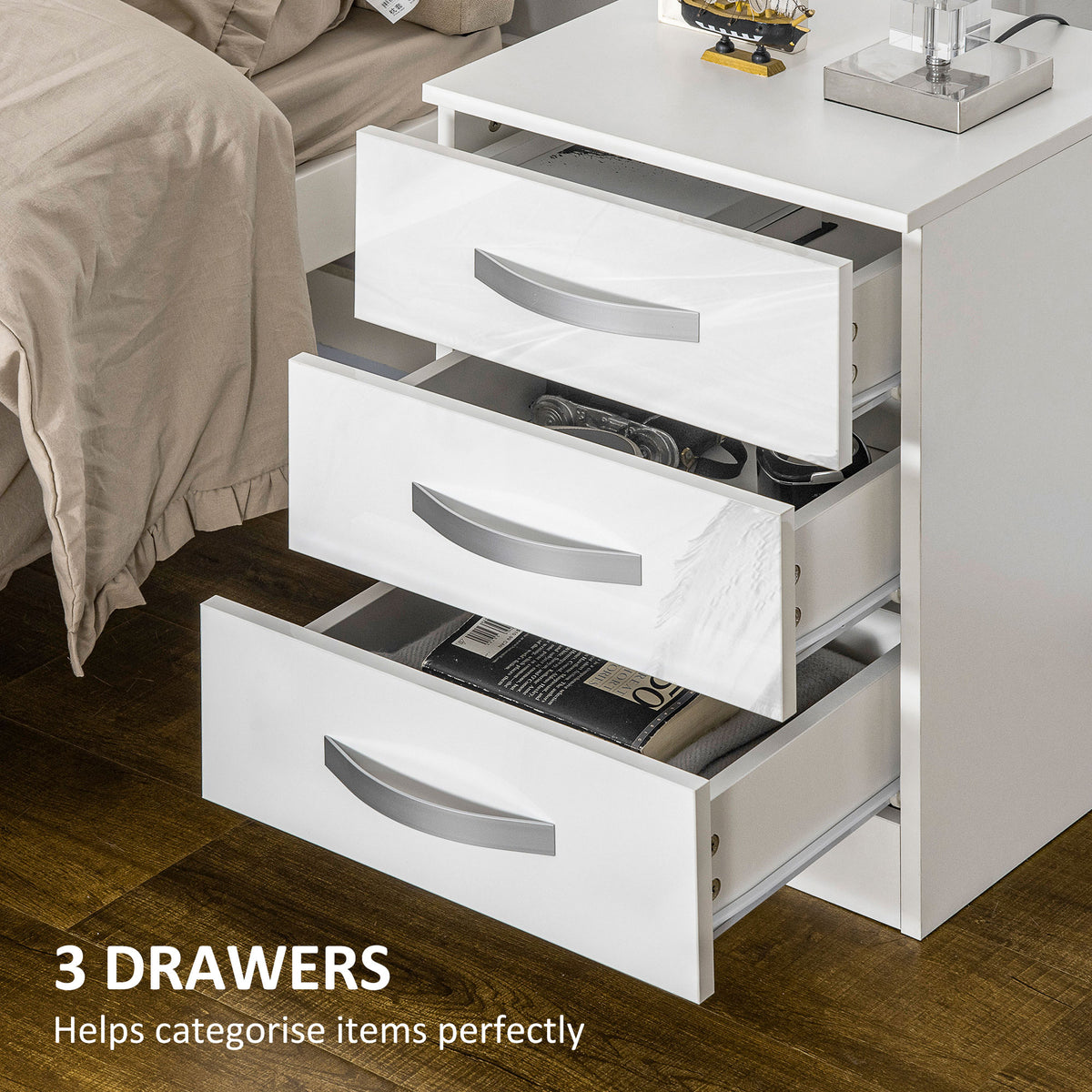 High Gloss Multi-Drawer Nightstands, Set of 2 – 16"W x 22"H