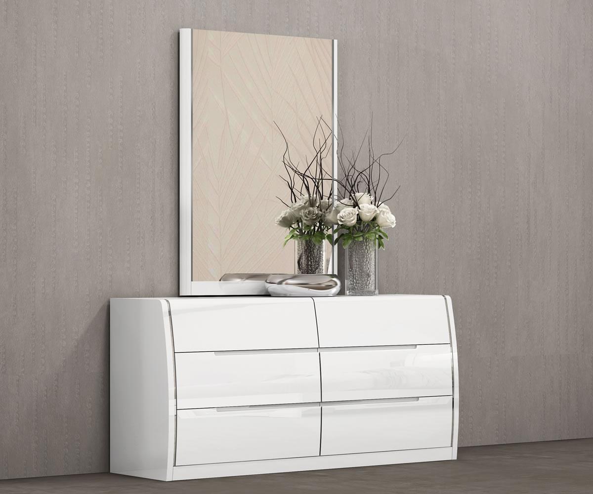 Phoebe Modern White Lacquer Bedroom Set with LED Headboard and Storage