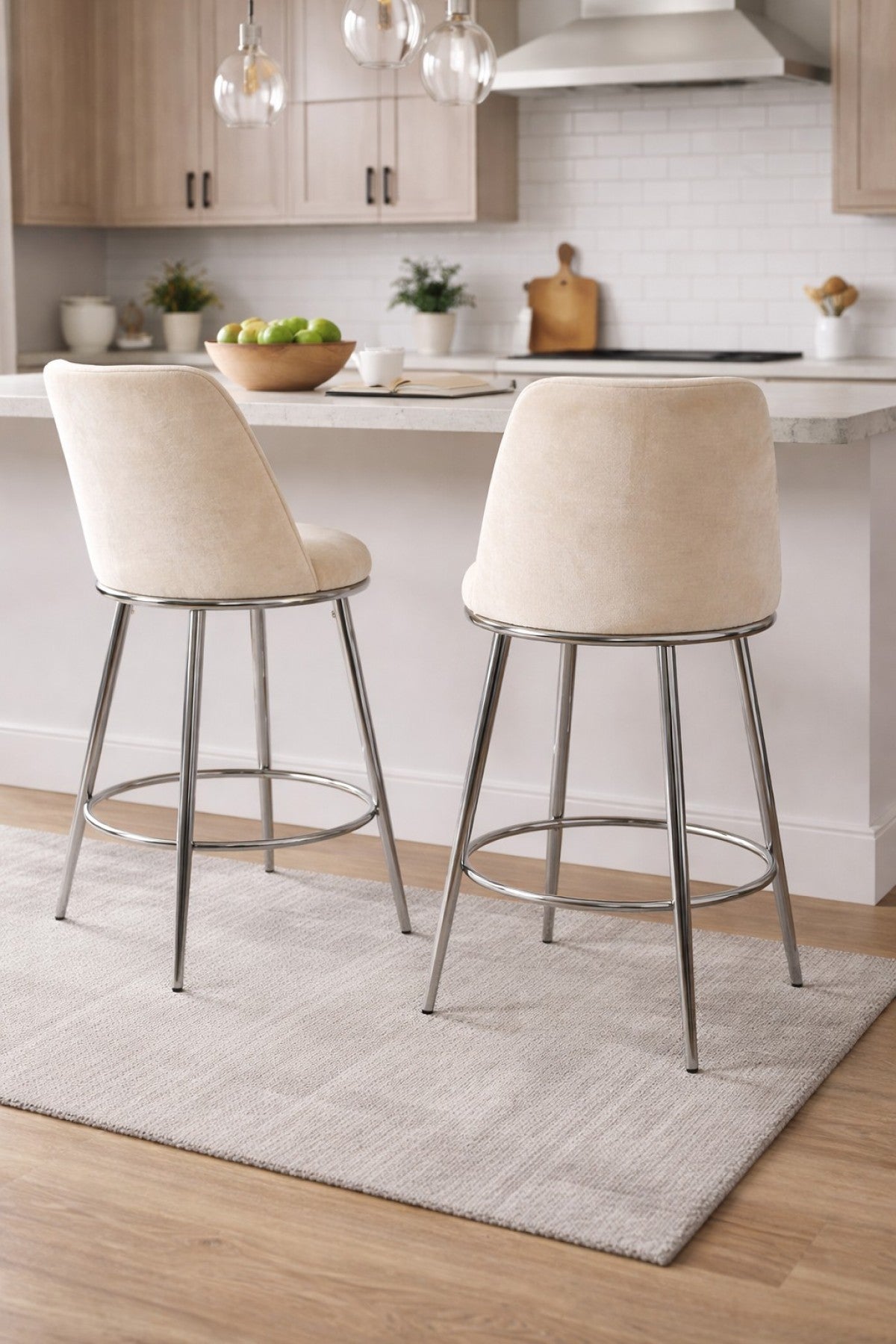Curved Counter Stool, Set of 2 – Beige