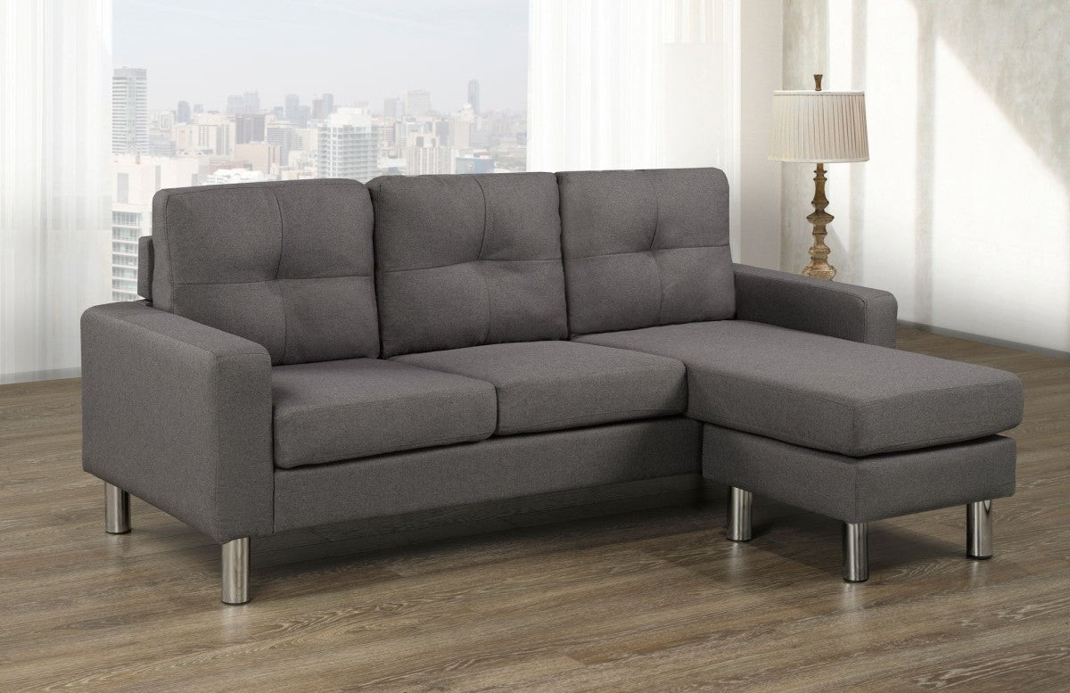 Modern Dark Grey Sectional Sofa with Reversible Chaise and Chrome Legs