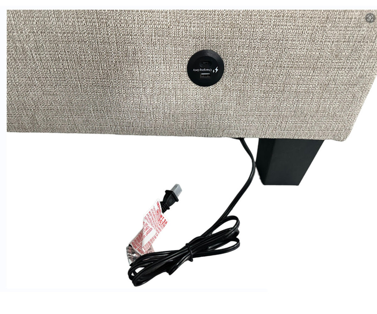 Nolan Fabric Sectional Sofa with USB Port, Plush Seating, Wooden Legs, Almond
