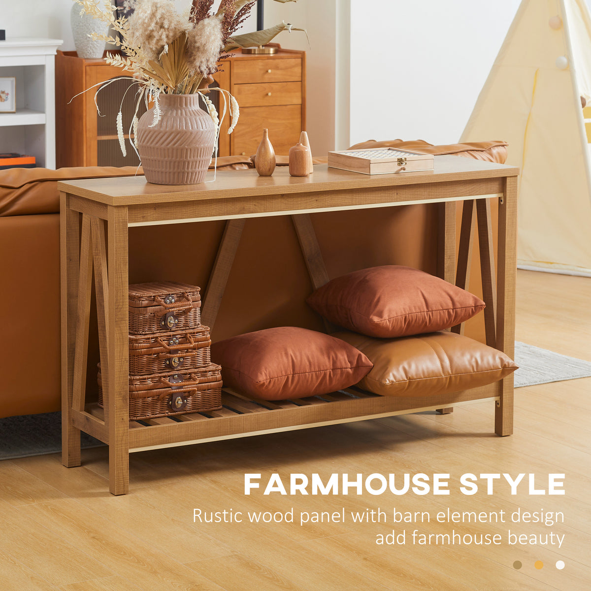 Farmhouse Console Table with Storage Shelf, Brown