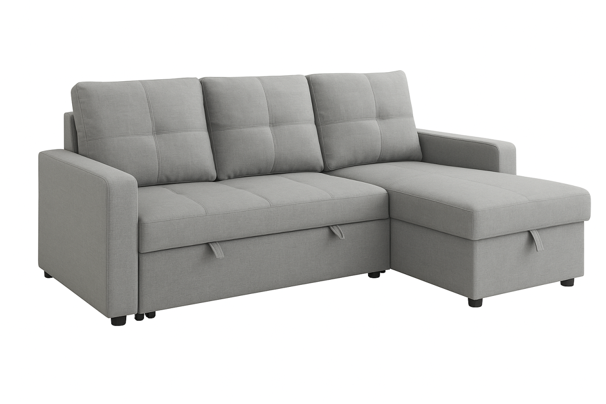 Versatile Benjamin Grey Fabric Sectional Sleeper Sofa with Reversible Storage Chaise