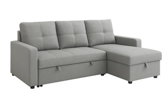 Versatile Benjamin Grey Fabric Sectional Sleeper Sofa with Reversible Storage Chaise
