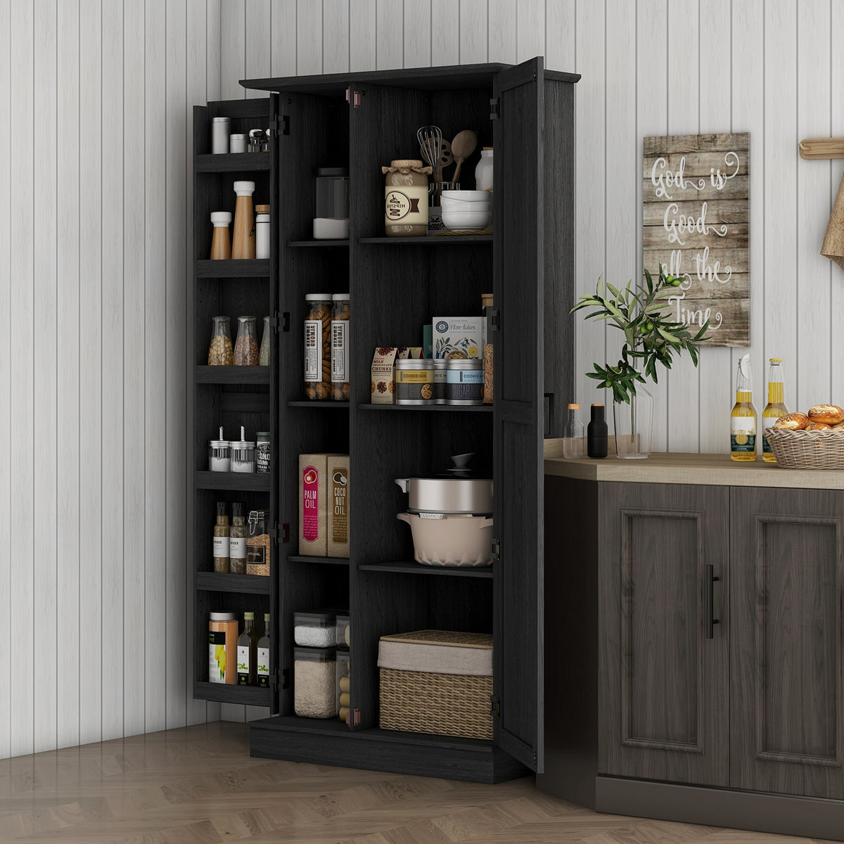 Tall Kitchen Pantry Cabinet with Door Shelves and Adjustable Shelves – 32"W x 70"H