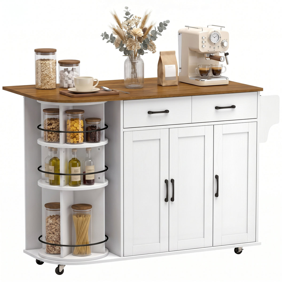 Kitchen Island with Power Outlet and Drop Leaf – 53"W x 35"H