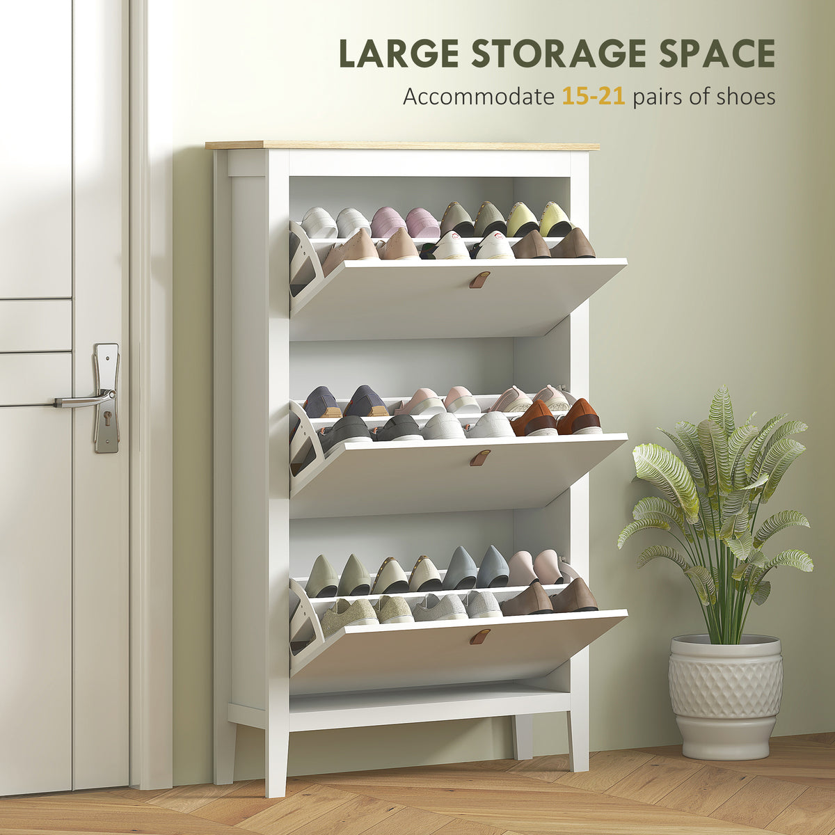 Narrow Shoe Cabinet with 3 Flip Drawers – 31"W x 52"H