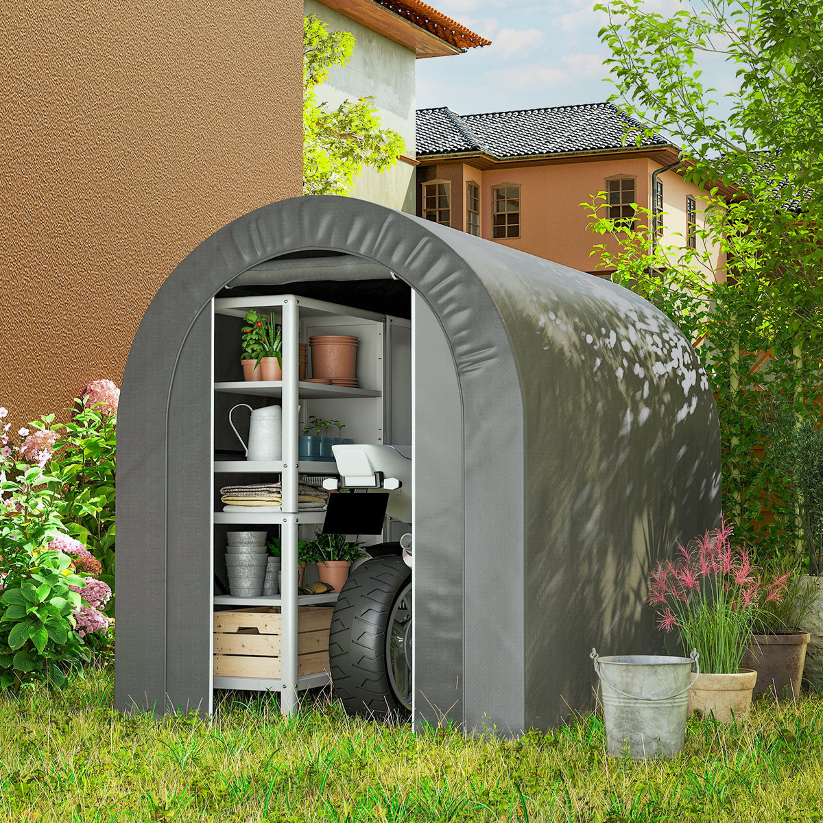 5' x 8' Outdoor Storage Shed, Heavy Duty Galvanized Steel Portable Shed for Bike, Motorcycle, Garden Tools