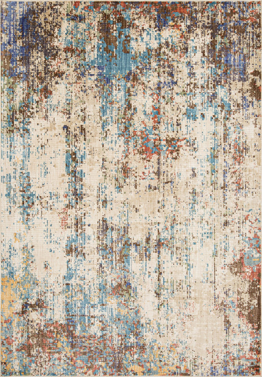 Distressed Jute Area Rug – Cream/Taupe/Blue