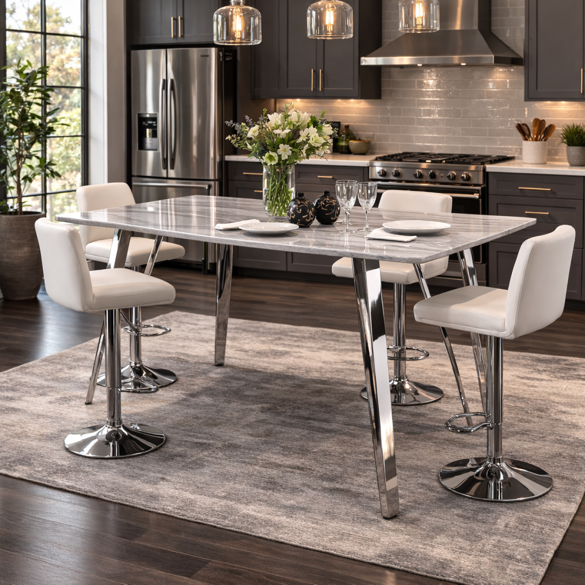 Marble Counter Table – Silver