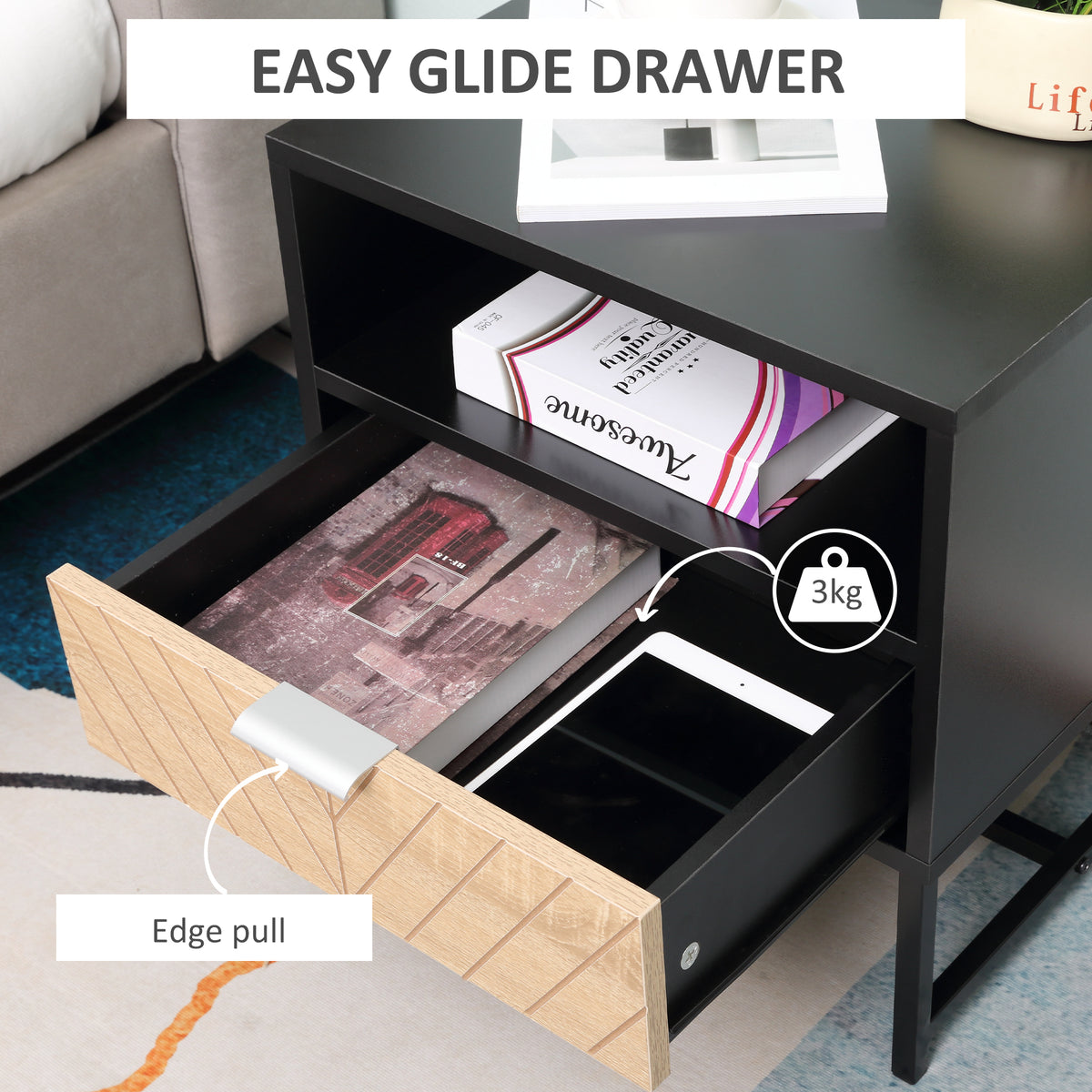 Two-Tone Bedside Table with Drawer and Shelf – 18"W x 19"H