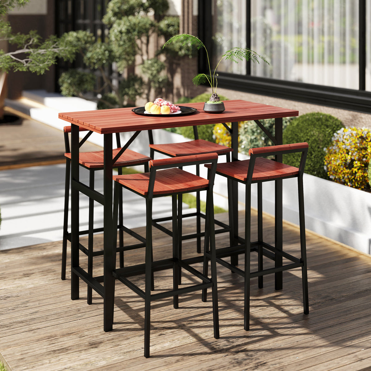 5 Piece Patio Bar Set with 47" Bar Height Table and 4 Bar Stools, for Backyard, Balcony, Porch, Pool, Lawn